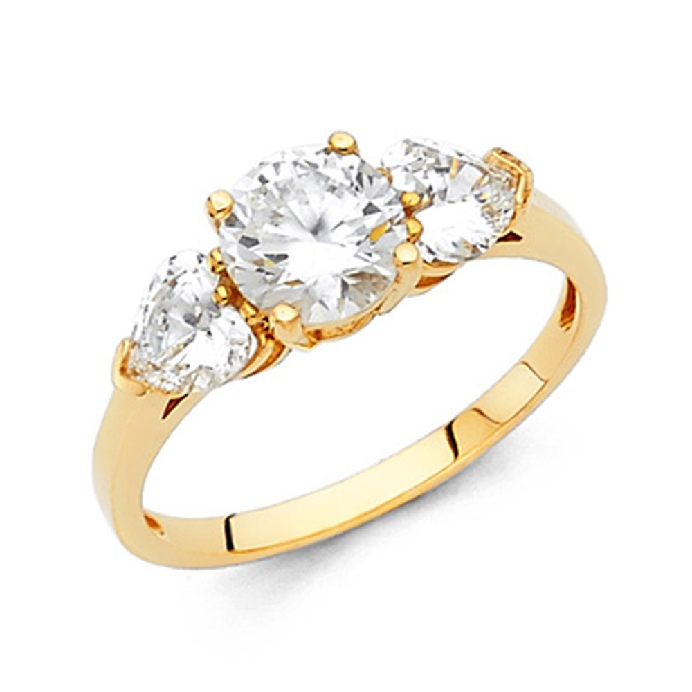 14k 1-CT 3-Stone Round & Heart-Cut Basket CZ Ring